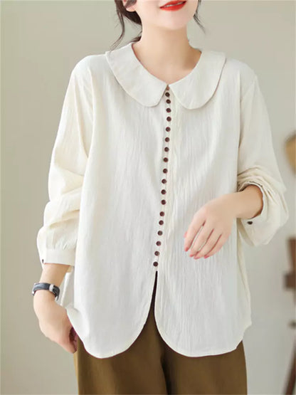 Loose Fit French Style Button Front Blouse 
