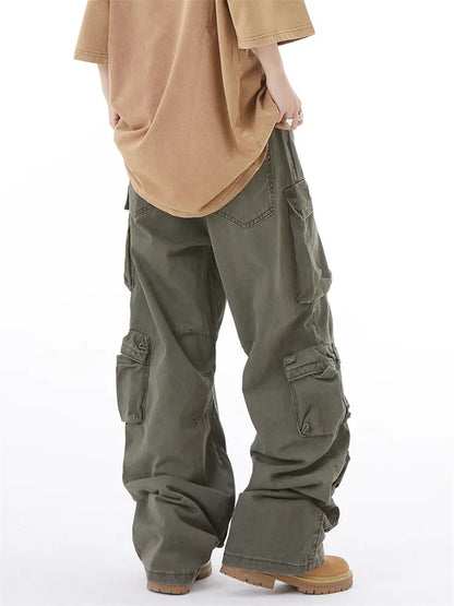 Pantalones holgados vintage con múltiples bolsillos