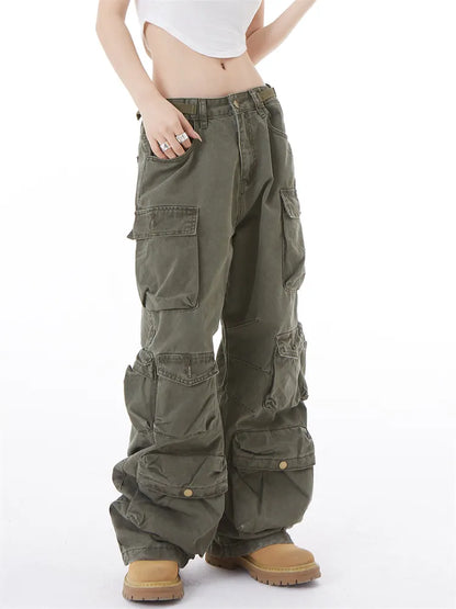 Pantalones holgados vintage con múltiples bolsillos