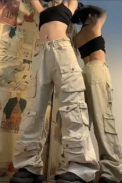 Vintage Multi Pocket High Waist Cargo Pants