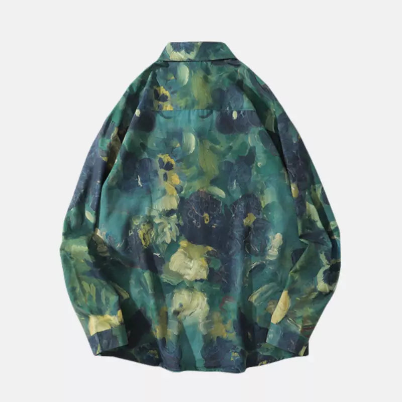 Camisa extragrande para hombre con estampado de pintura al óleo vintage