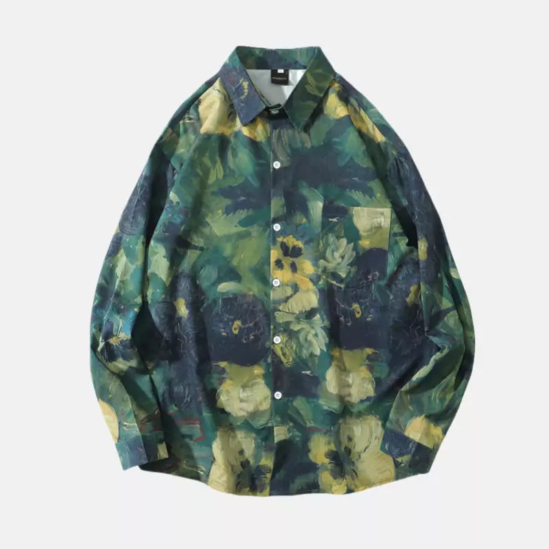 Camisa extragrande para hombre con estampado de pintura al óleo vintage