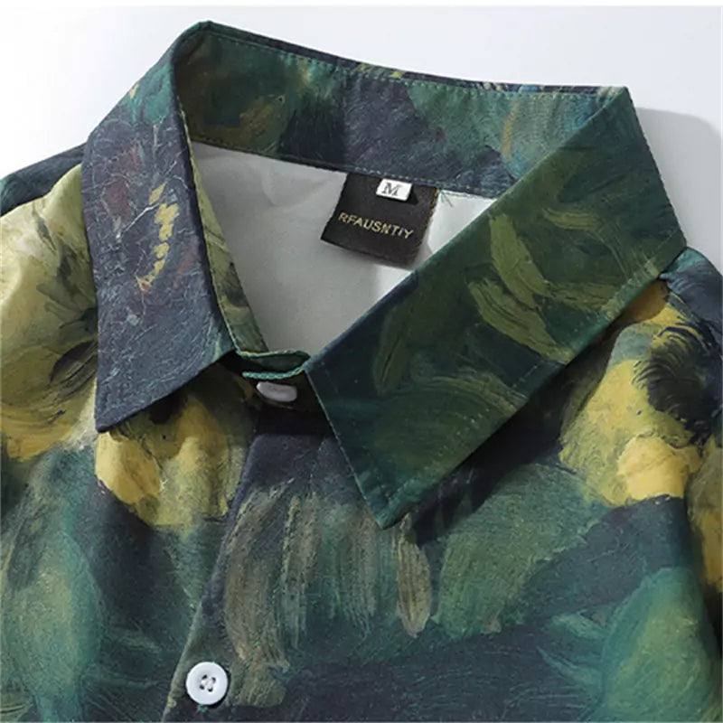Camisa extragrande para hombre con estampado de pintura al óleo vintage