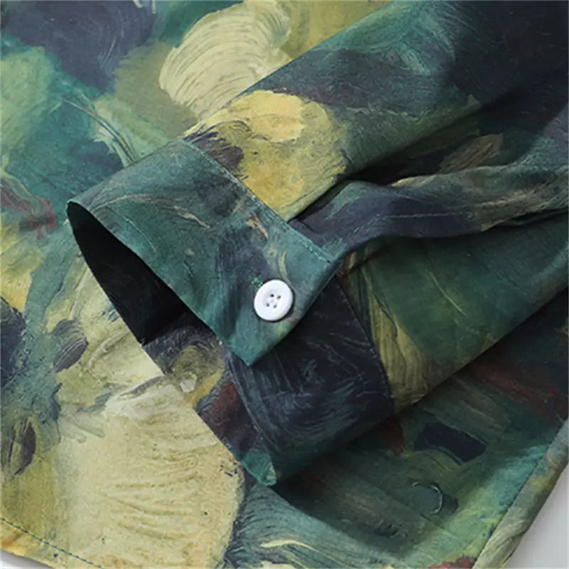 Camisa extragrande para hombre con estampado de pintura al óleo vintage