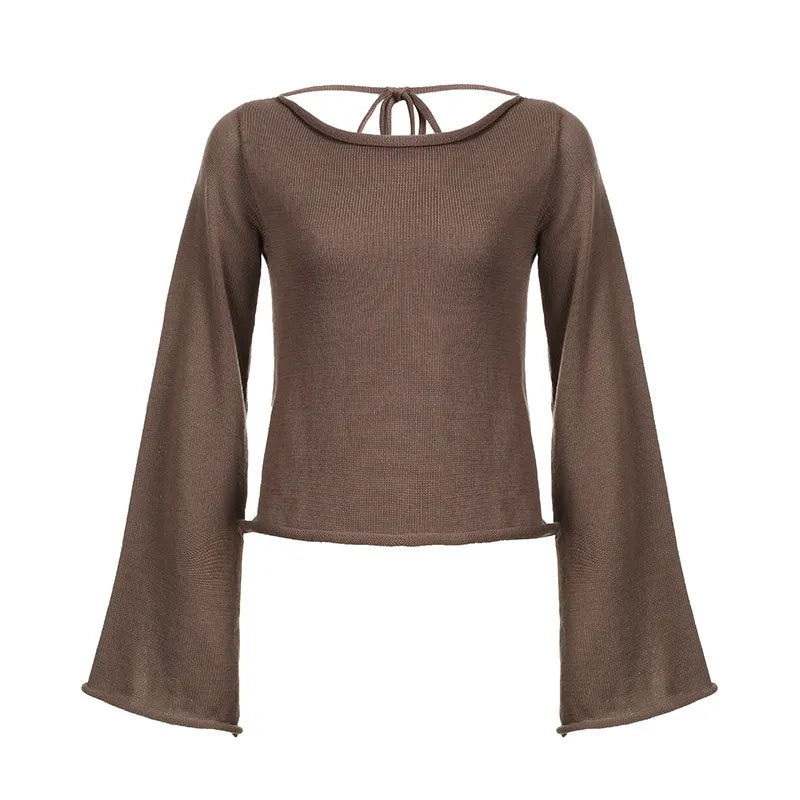 Vintage Open Back Bell Sleeve Loose Sweater