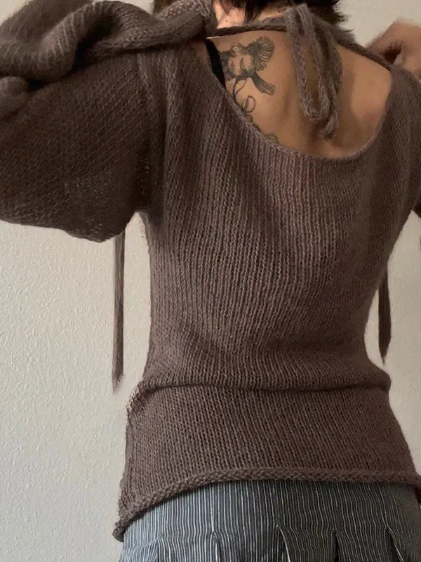 Vintage Open Back Bell Sleeve Loose Sweater