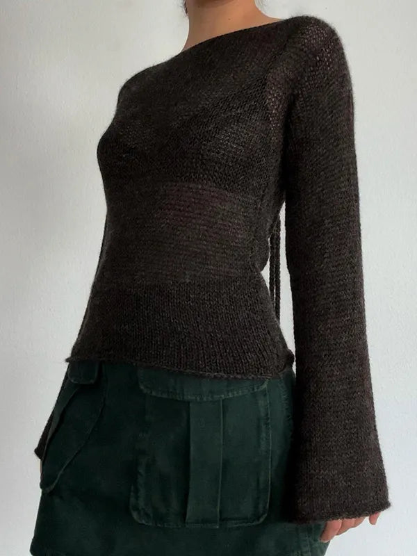 Vintage Open Back Bell Sleeve Loose Sweater