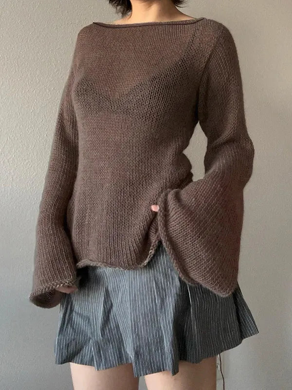 Vintage Open Back Bell Sleeve Loose Sweater