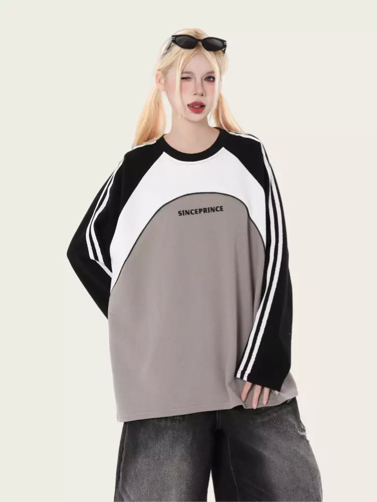 Vintage Oversized Color Block Raglan Crewneck Sweatshirt