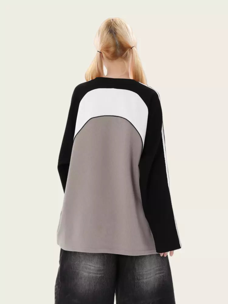 Vintage Oversized Color Block Raglan Crewneck Sweatshirt