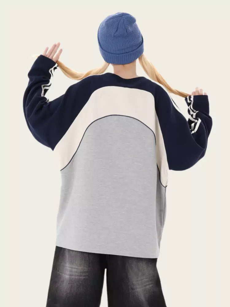 Vintage Oversized Color Block Raglan Crewneck Sweatshirt