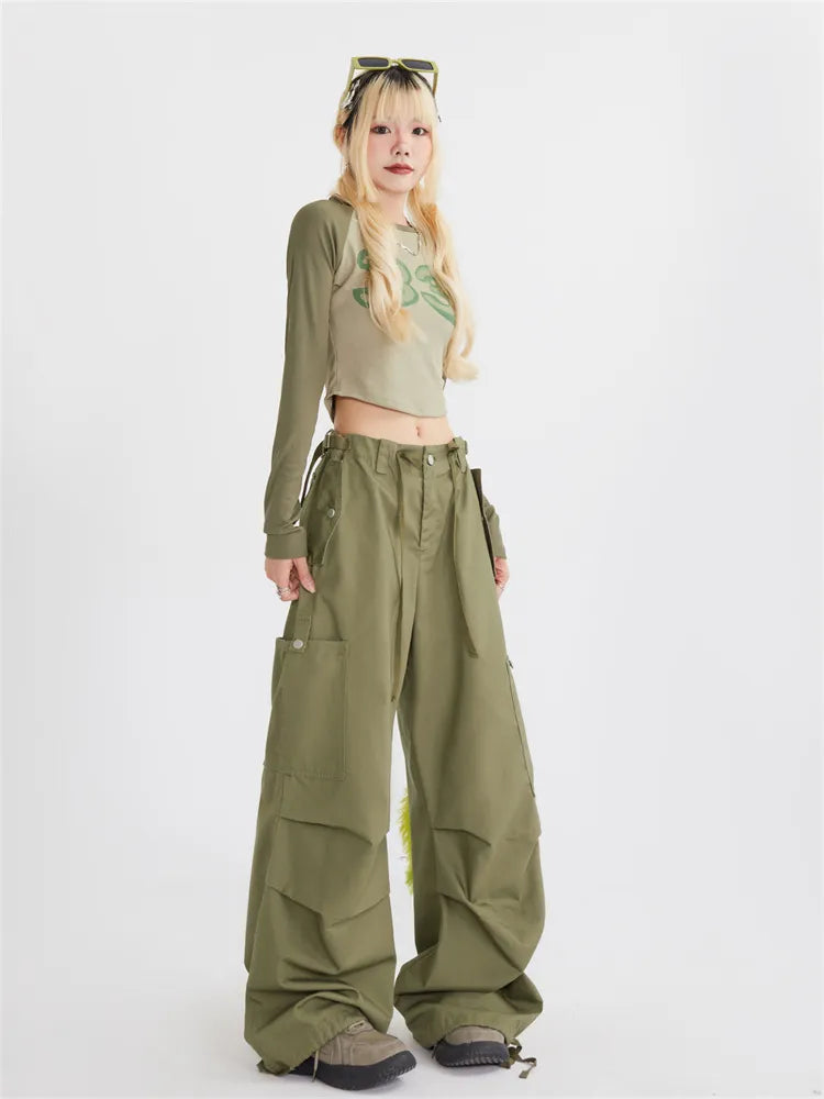 Vintage  Parachute Ruched Cargo Pants