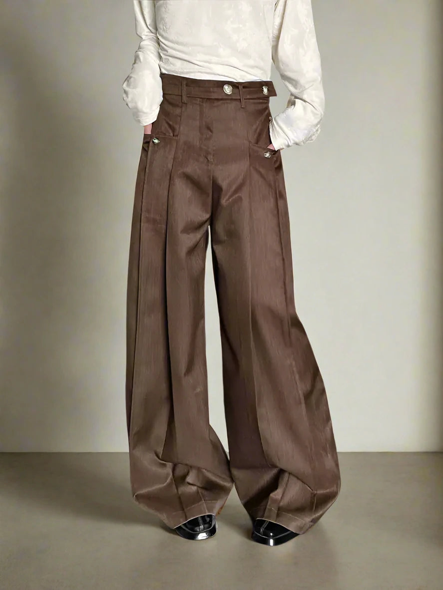 Vintage Pleated Wide Leg Casual Pants