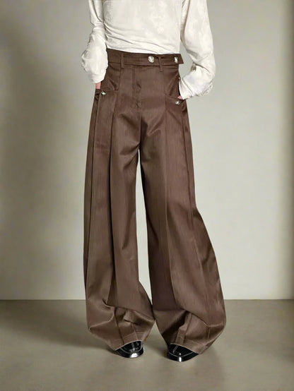 Pantalones casuales vintage plisados ​​de pierna ancha