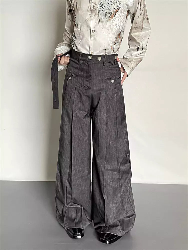 Vintage Pleated Wide Leg Casual Pants