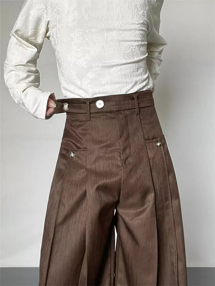 Vintage Pleated Wide Leg Casual Pants