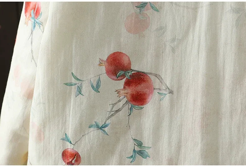 Vintage Pomegranate Print Mandarin Collar Padded Jacket