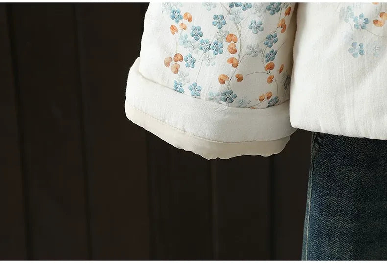 Vintage Pomegranate Print Mandarin Collar Padded Jacket