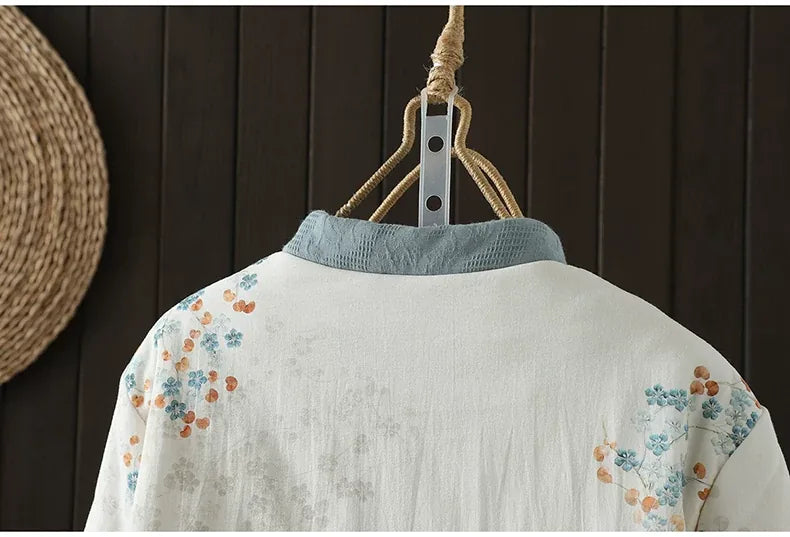 Vintage Pomegranate Print Mandarin Collar Padded Jacket
