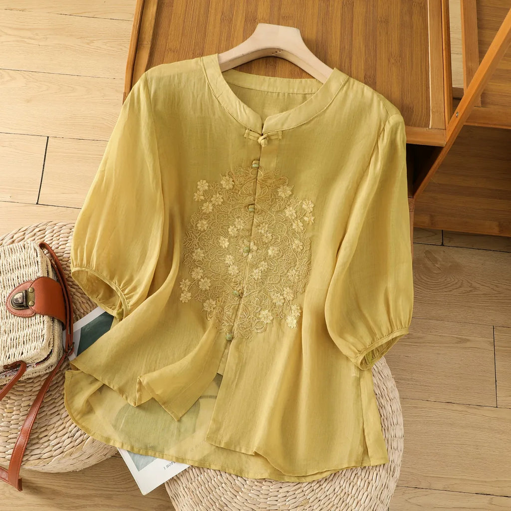 Vintage Relaxed Blouse with Floral Lace Embroidery - color option view