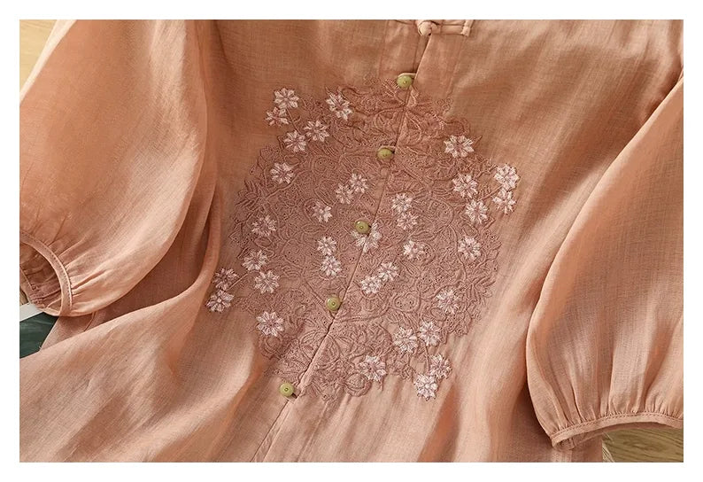 Vintage Relaxed Blouse with Floral Lace Embroidery - detail view