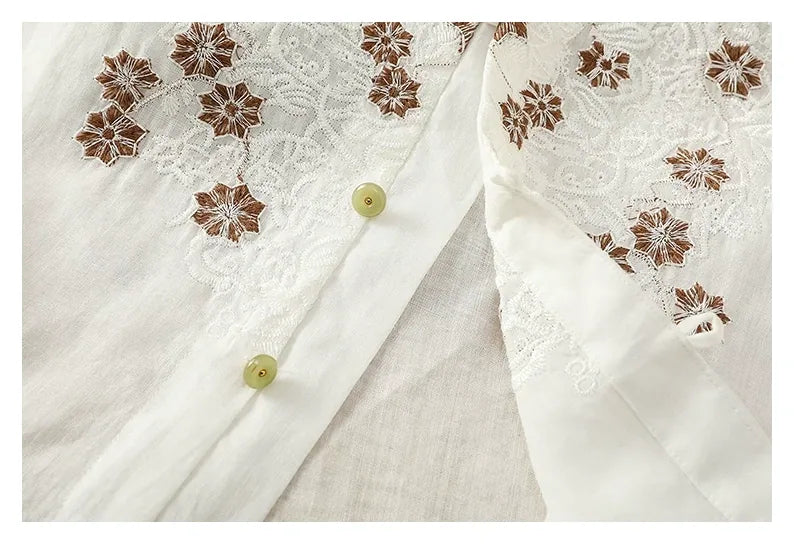 Vintage Relaxed Blouse with Floral Lace Embroidery - detail view