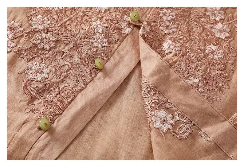 Vintage Relaxed Blouse with Floral Lace Embroidery - detail view