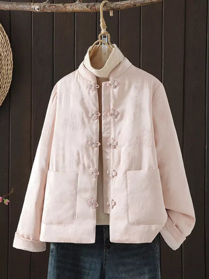 Vintage-Mantel aus rotem Satin-Jacquard im chinesischen Stil mit Stehkragen