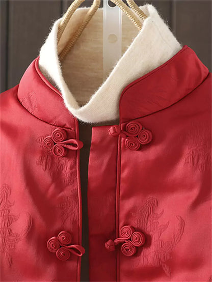 Vintage-Mantel aus rotem Satin-Jacquard im chinesischen Stil mit Stehkragen