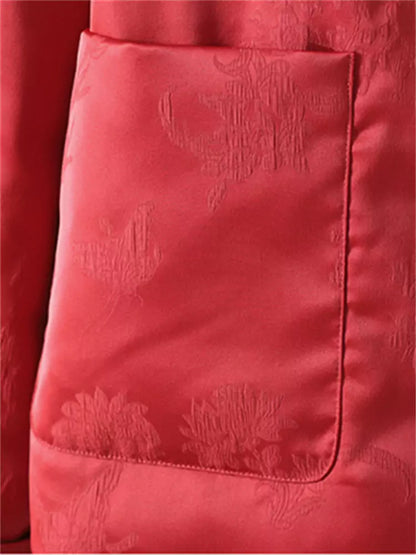 Vintage-Mantel aus rotem Satin-Jacquard im chinesischen Stil mit Stehkragen