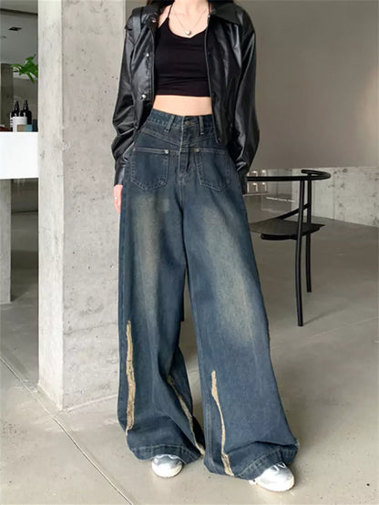 Vaqueros de cintura alta y pierna ancha de estilo urbano vintage