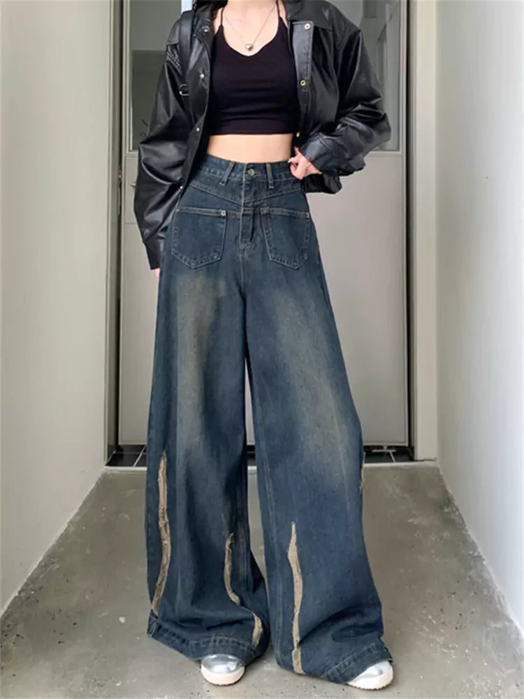 Vintage Streetwear High Waist Wide Leg Jeans