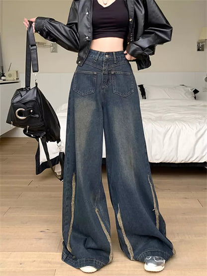 Vaqueros de cintura alta y pierna ancha de estilo urbano vintage