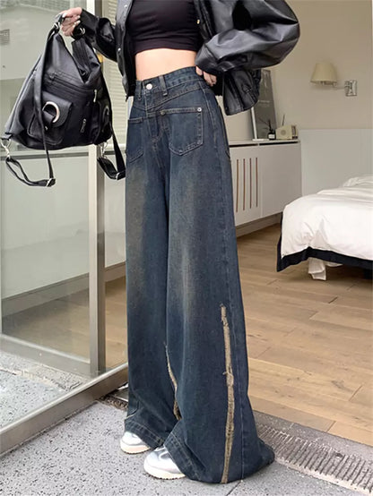 Vaqueros de cintura alta y pierna ancha de estilo urbano vintage