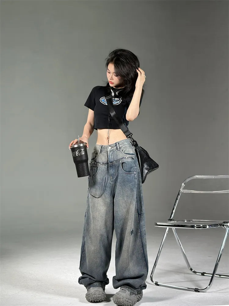 Vintage Washed Baggy Straight Leg Jeans