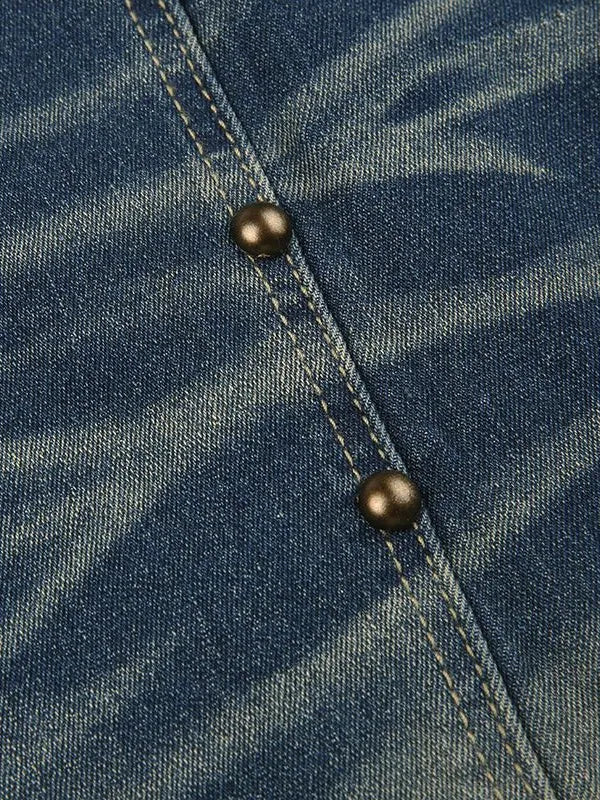 Vintage Washed Rivet Flare Jeans