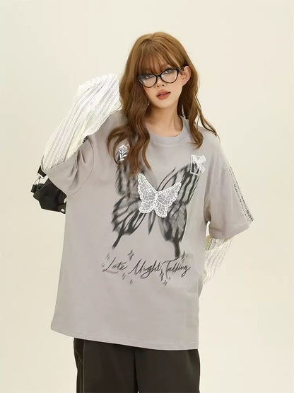 Vintage-Langarmshirt mit Schmetterlings-Fake, zweiteilig, zweiteilig