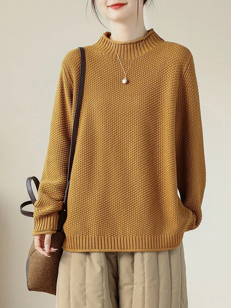 Waffle Knit Mock Neck Pullover Sweater
