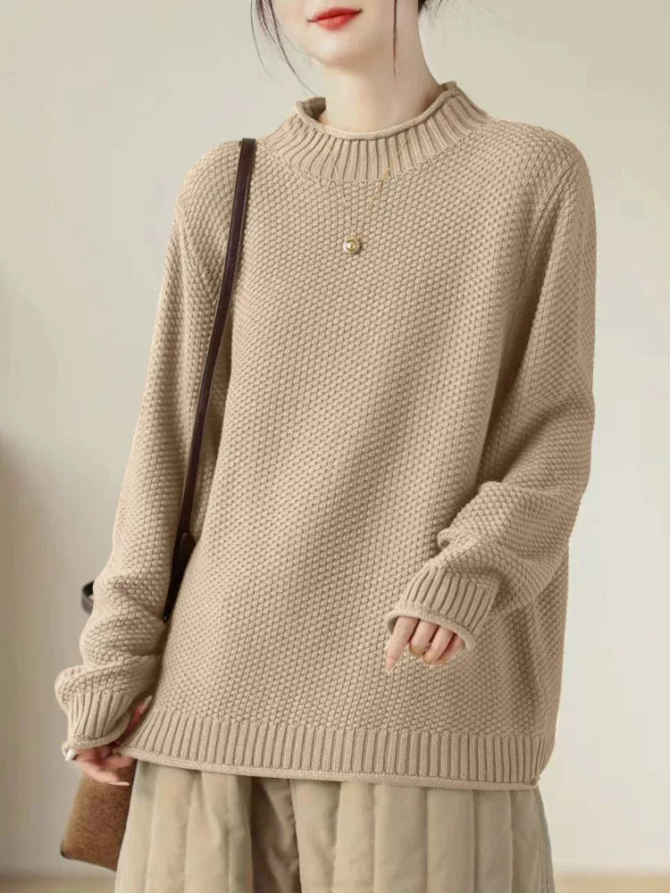 Waffle Knit Mock Neck Pullover Sweater