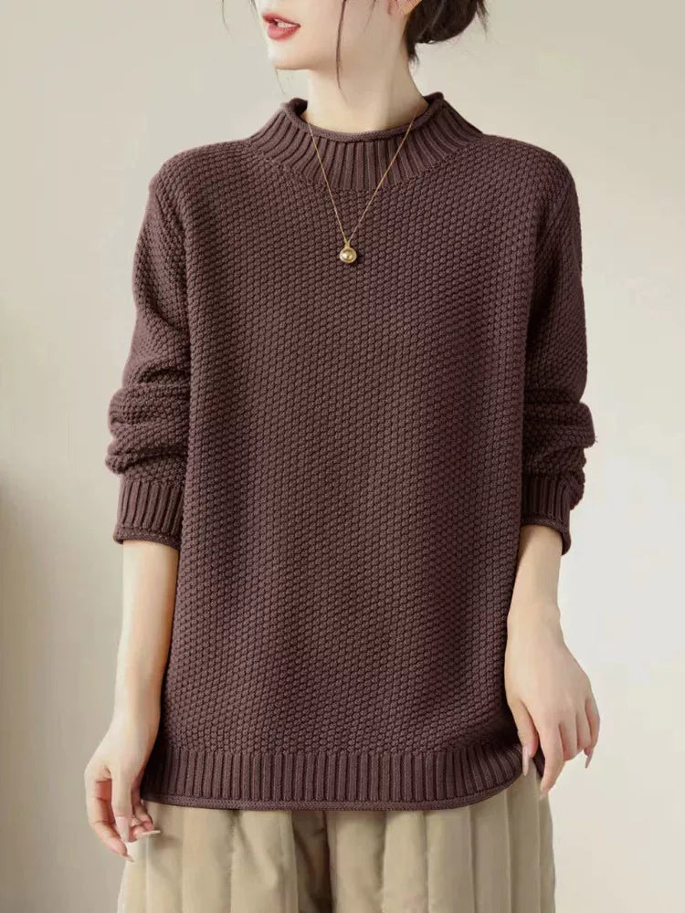 Waffle Knit Mock Neck Pullover Sweater