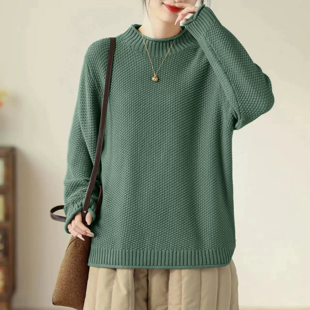 Waffle Knit Mock Neck Pullover Sweater