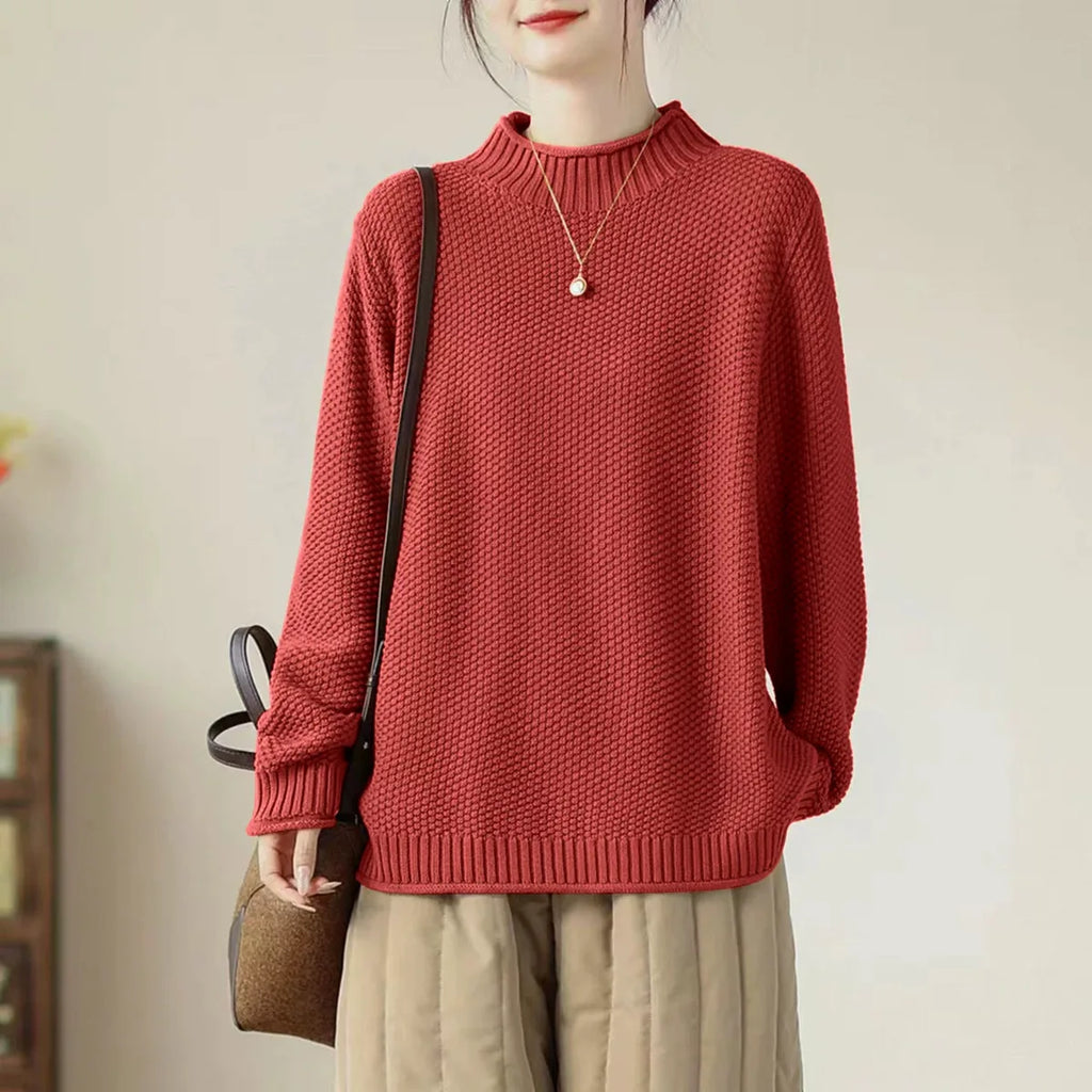 Waffle Knit Mock Neck Pullover Sweater