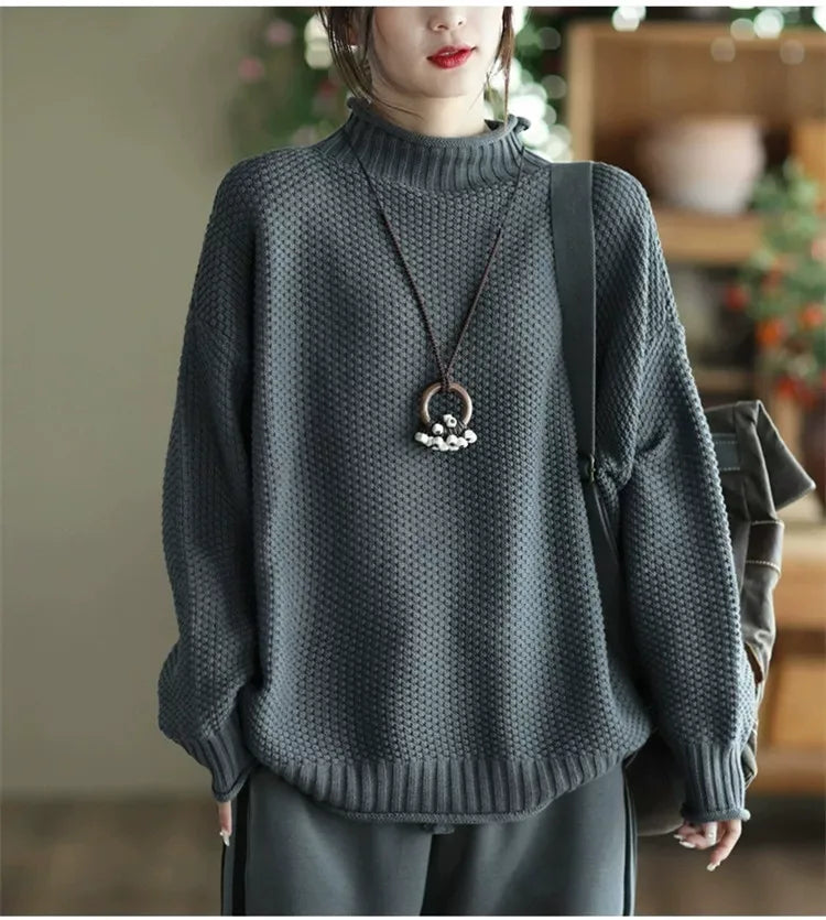 Waffle Knit Mock Neck Pullover Sweater