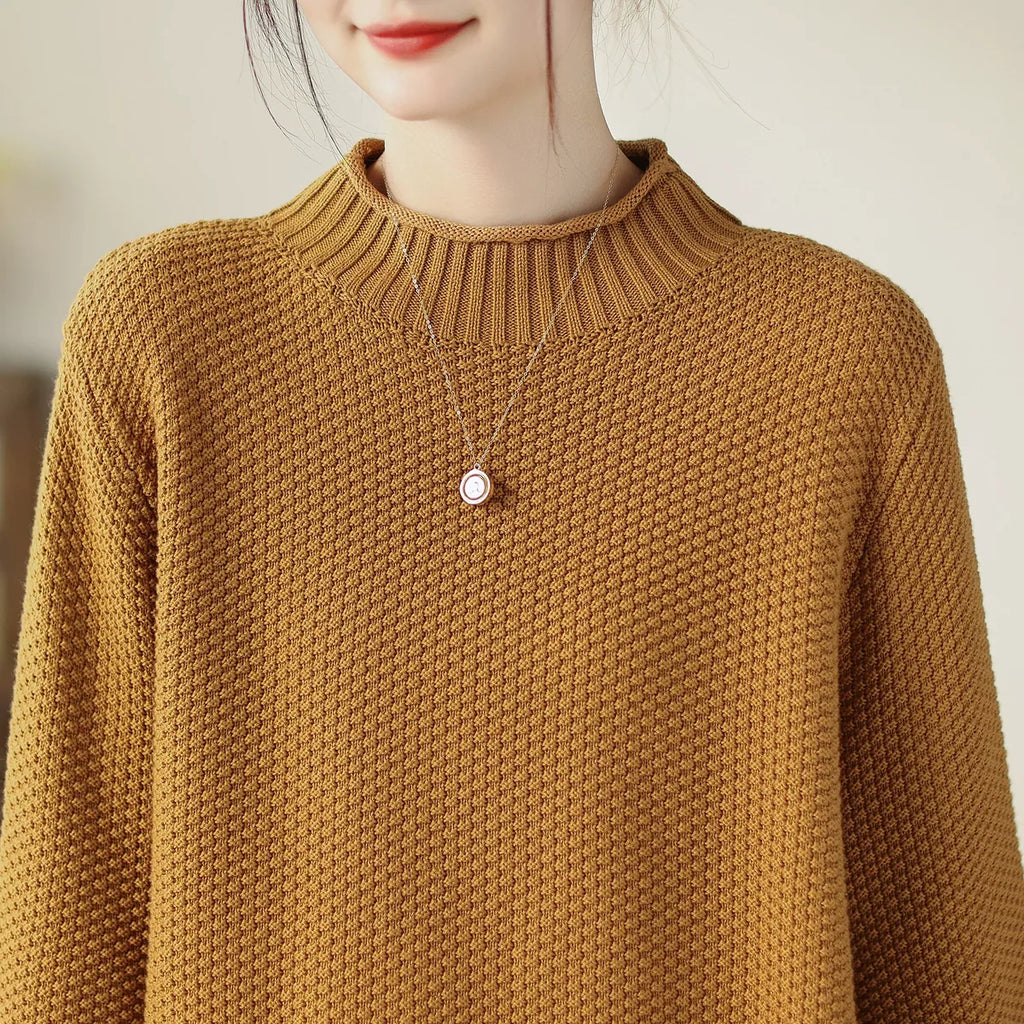 Waffle Knit Mock Neck Pullover Sweater
