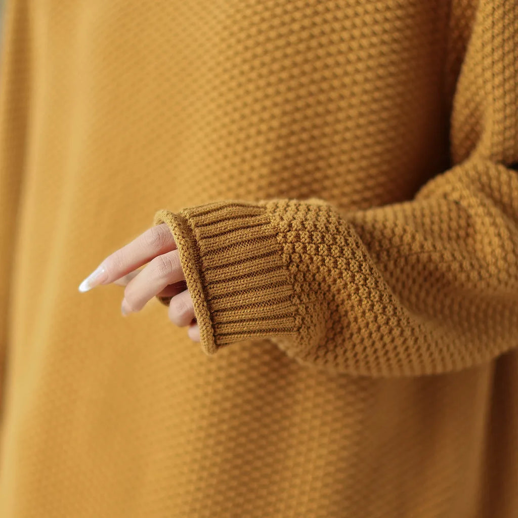 Waffle Knit Mock Neck Pullover Sweater