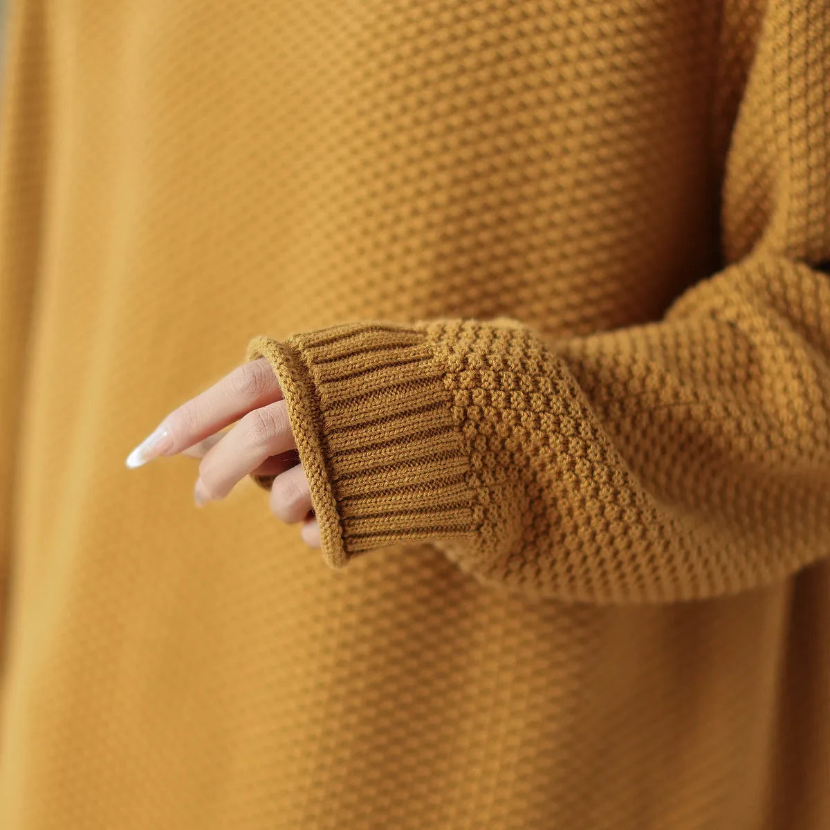 Waffle Knit Mock Neck Pullover Sweater