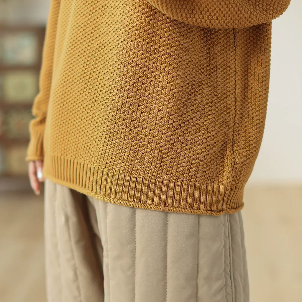 Waffle Knit Mock Neck Pullover Sweater