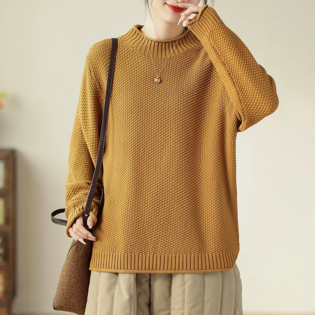 Waffle Knit Mock Neck Pullover Sweater