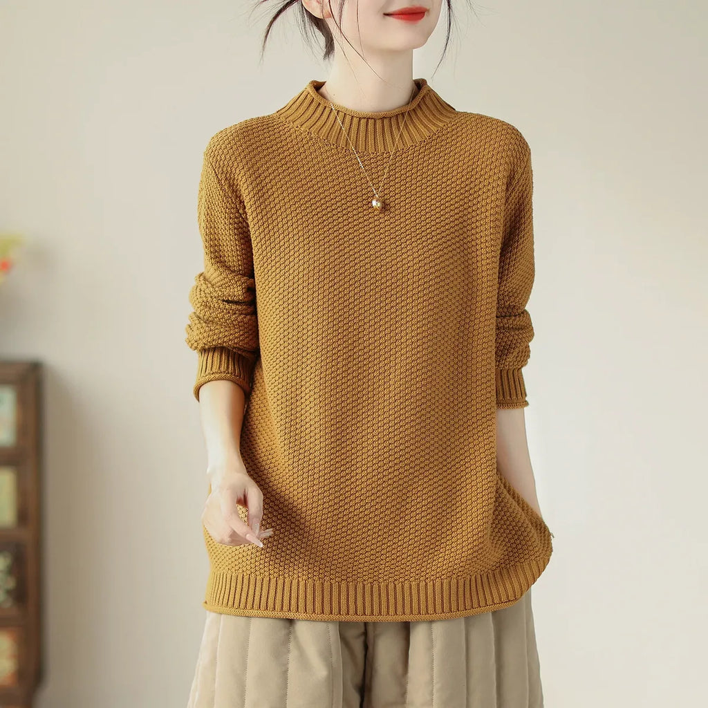 Waffle Knit Mock Neck Pullover Sweater