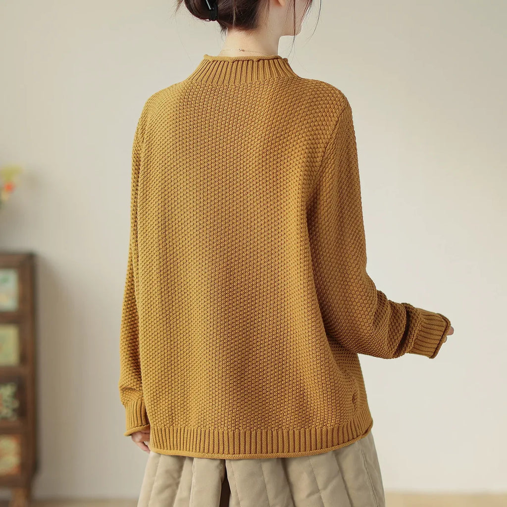 Waffle Knit Mock Neck Pullover Sweater
